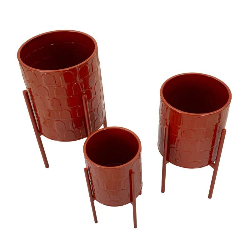 Cache pot sur pied moderne Rond en Métal Rouge Archy (Lot de 3) 