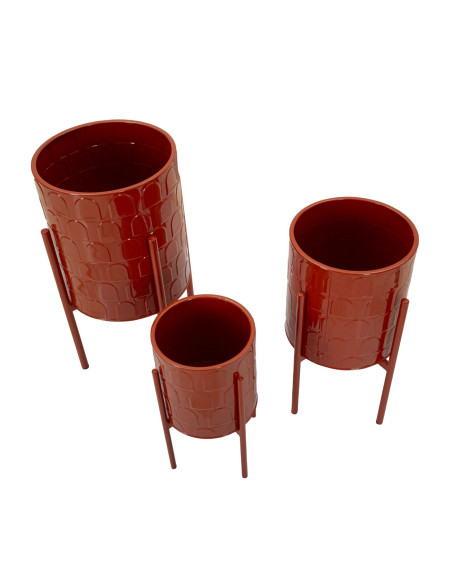 Cache pot sur pied moderne Rond en Métal Rouge Archy (Lot de 3) 