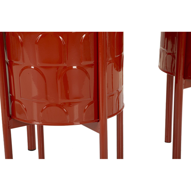 Cache pot sur pied moderne Rond en Métal Rouge Archy (Lot de 3) 