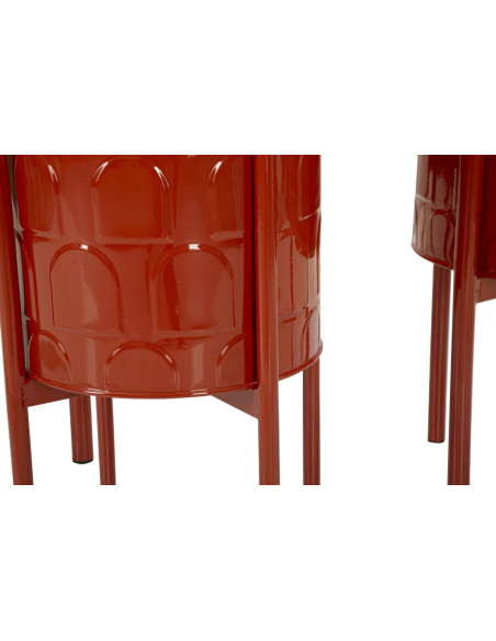 Cache pot sur pied moderne Rond en Métal Rouge Archy (Lot de 3) 
