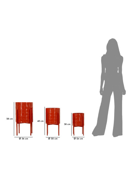 Cache pot sur pied moderne Rond en Métal Rouge Archy (Lot de 3) 