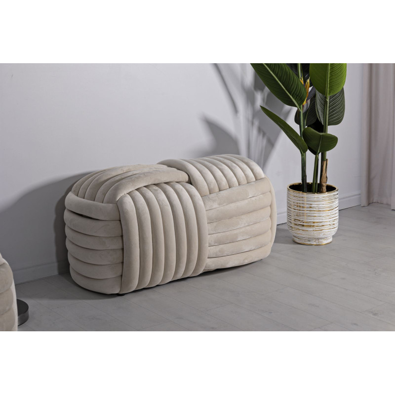 Banquette originale moderne Rectangulaire 90 cm 2 places en Velours Blanc crème Softy 