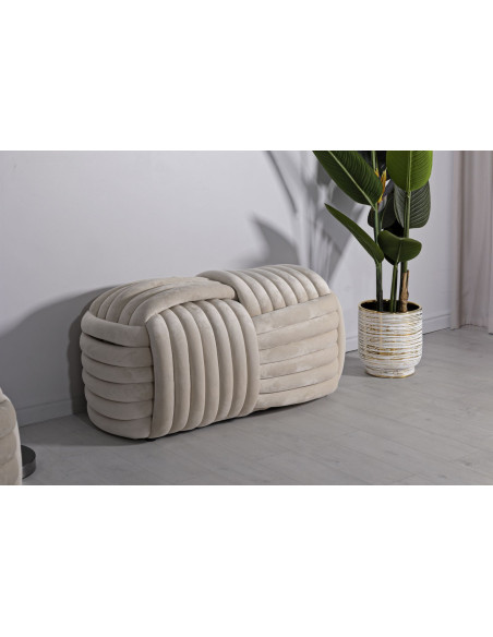 Banquette originale moderne Rectangulaire 90 cm 2 places en Velours Blanc crème Softy 