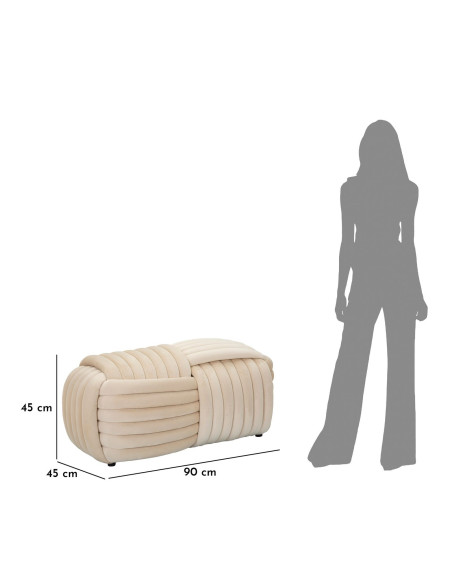 Banquette originale moderne Rectangulaire 90 cm 2 places en Velours Blanc crème Softy 