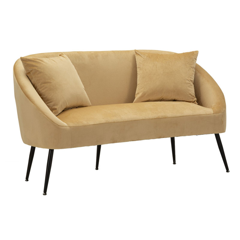 Canapé moderne chic Droit 2 places en Velours Marron Métal Noir Bois Browy 