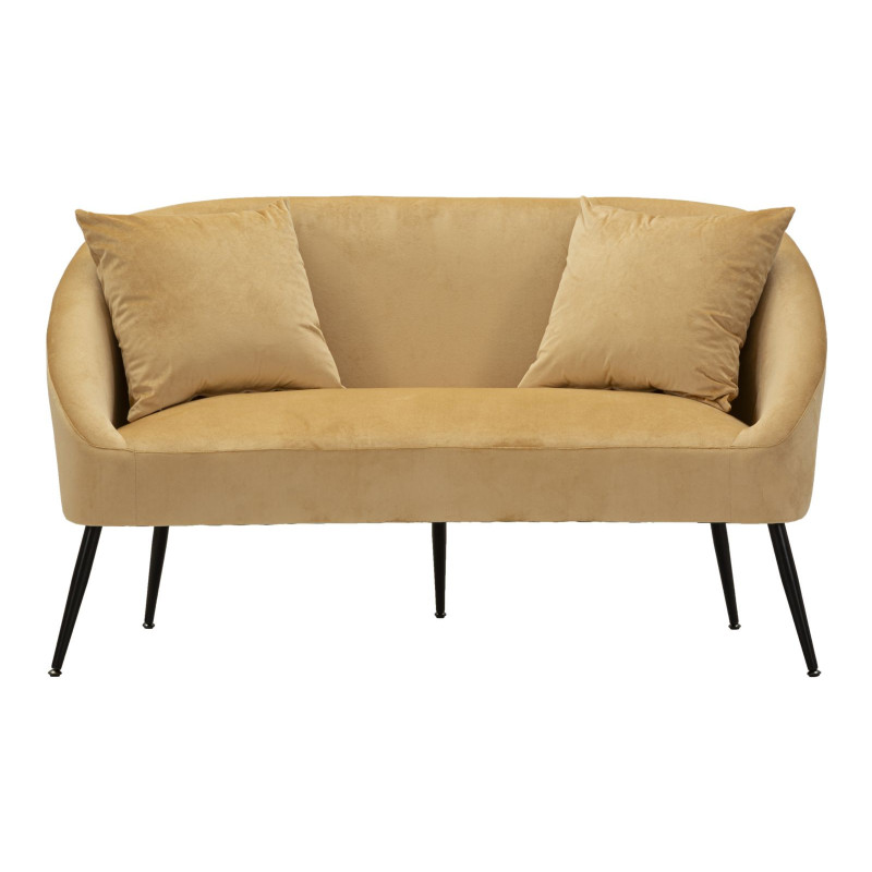 Canapé moderne chic Droit 2 places en Velours Marron Métal Noir Bois Browy 