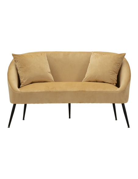 Canapé moderne chic Droit 2 places en Velours Marron Métal Noir Bois Browy 