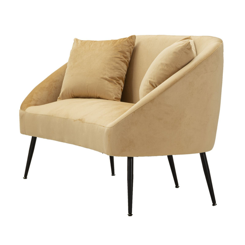 Canapé moderne chic Droit 2 places en Velours Marron Métal Noir Bois Browy 