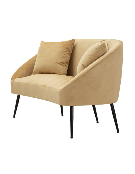 Canapé moderne chic Droit 2 places en Velours Marron Métal Noir Bois Browy 