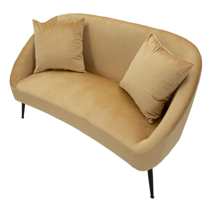 Canapé moderne chic Droit 2 places en Velours Marron Métal Noir Bois Browy 