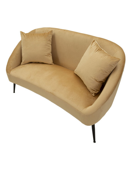Canapé moderne chic Droit 2 places en Velours Marron Métal Noir Bois Browy 