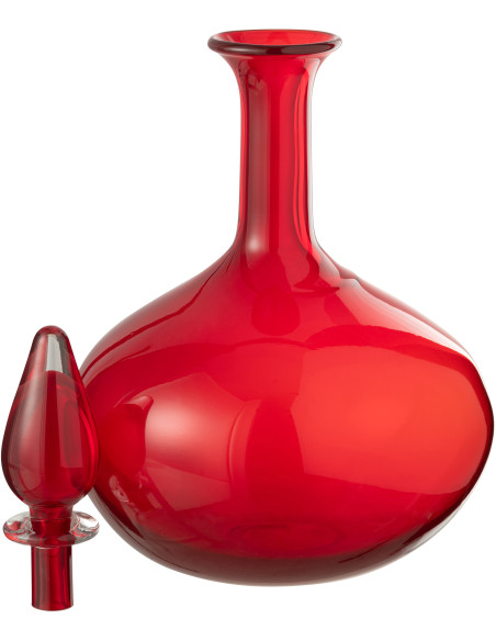 Grande Bouteille déco indienne avec bouchon Hauteur 33 cm en Verre Rouge Kalyan - 2