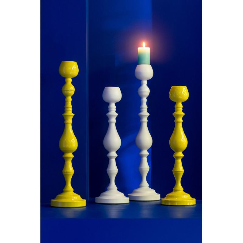 Grand Bougeoir moderne sur pied Hauteur 47 cm en Métal Blanc Monarchy - 2