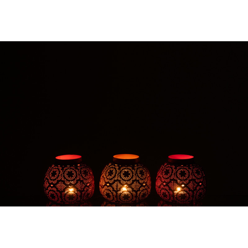 Photophore rond mexicain Diamètre 16 cm en Métal Rouge Rose Jaune Ajouré Lupita (Lot de 3) - 3