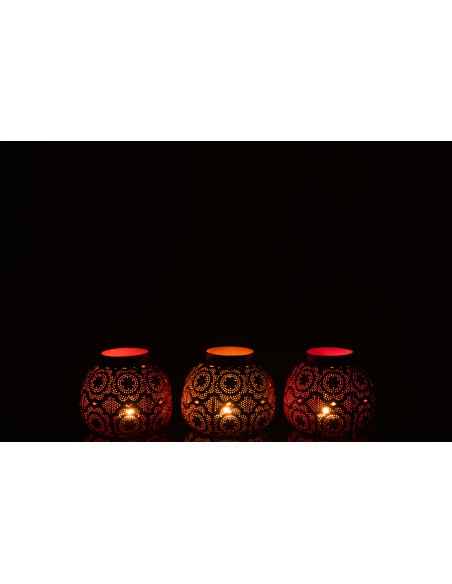 Photophore rond mexicain Diamètre 16 cm en Métal Rouge Rose Jaune Ajouré Lupita (Lot de 3) - 3