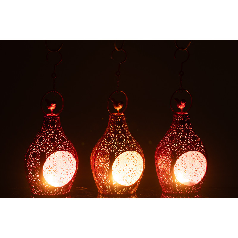 Grand Photophore mexicain à suspendre Hauteur 23 cm en Métal Rouge Rose Jaune Ajouré Lupita (Lot de 3) - 3