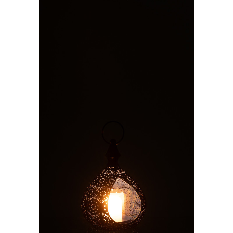 Grand Photophore Lanterne mexicaine Hauteur 21 cm en Métal Bleu Verre Transparent Ajouré Lupita - 3