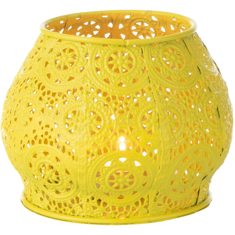 Petit Photophore rond mexicain Diamètre 13 cm en Métal Jaune Verre Transparent Ajouré Lupita - 2