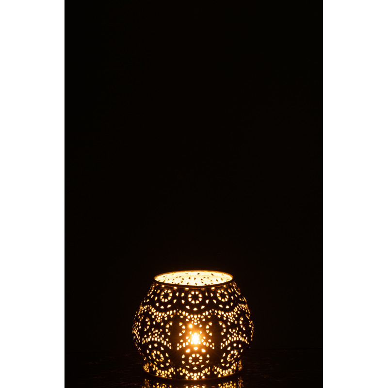 Petit Photophore rond mexicain Diamètre 13 cm en Métal Jaune Verre Transparent Ajouré Lupita - 3