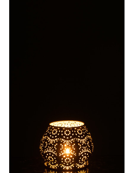 Petit Photophore rond mexicain Diamètre 13 cm en Métal Jaune Verre Transparent Ajouré Lupita - 3