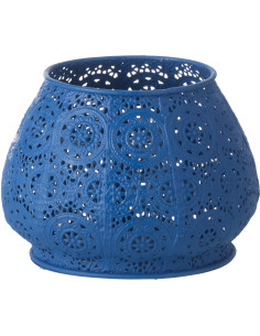 Photophore rond mexicain Diamètre 16 cm en Métal Bleu Verre Transparent Ajouré Lupita - 1