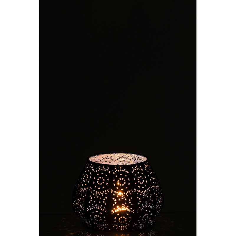 Photophore rond mexicain Diamètre 16 cm en Métal Bleu Verre Transparent Ajouré Lupita - 3