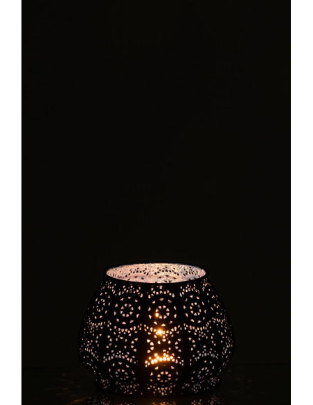 Photophore rond mexicain Diamètre 16 cm en Métal Bleu Verre Transparent Ajouré Lupita - 3