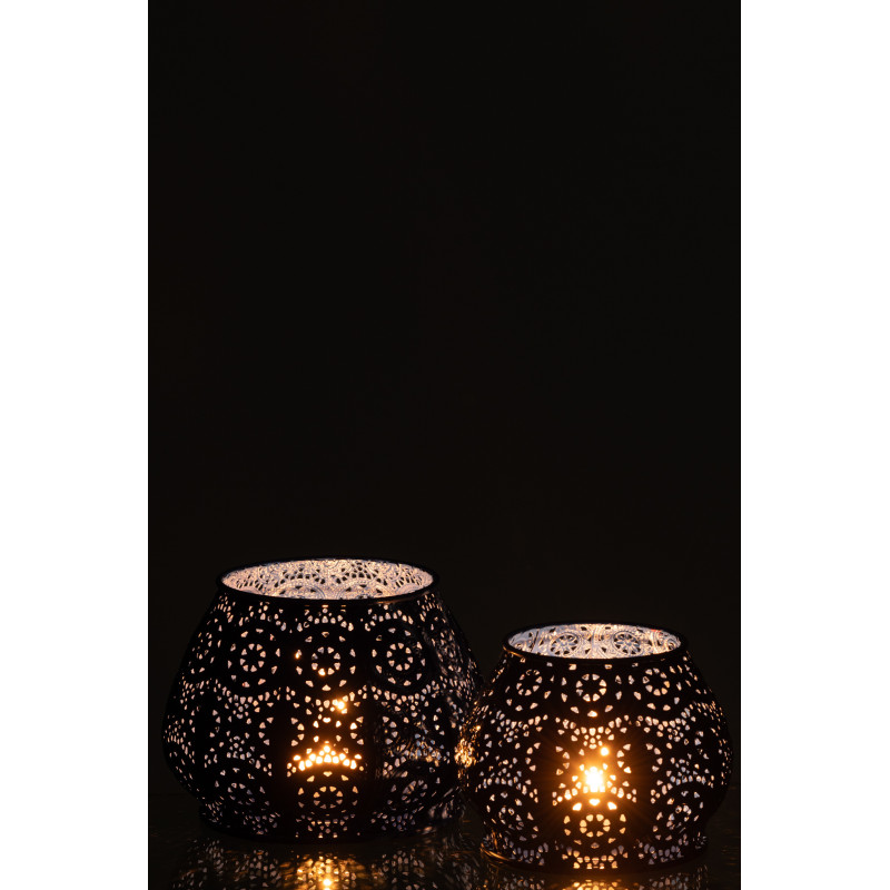 Photophore rond mexicain Diamètre 16 cm en Métal Bleu Verre Transparent Ajouré Lupita - 6