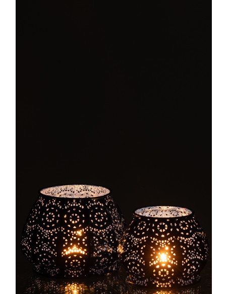 Photophore rond mexicain Diamètre 16 cm en Métal Bleu Verre Transparent Ajouré Lupita - 6