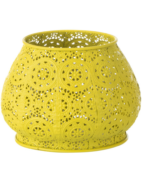 Photophore rond mexicain Diamètre 16 cm en Métal Jaune Verre Transparent Ajouré Lupita - 1