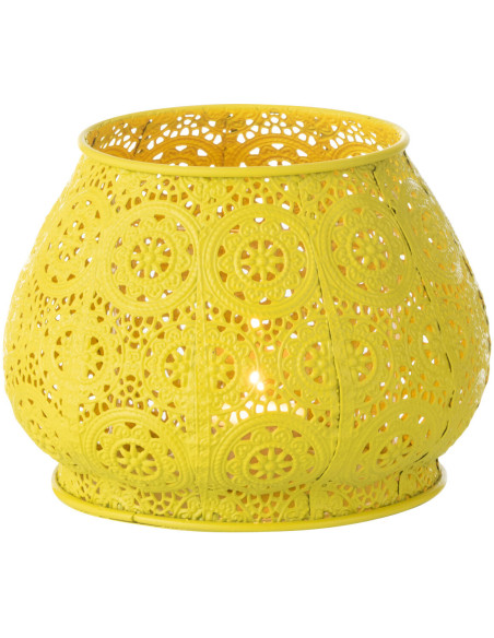 Photophore rond mexicain Diamètre 16 cm en Métal Jaune Verre Transparent Ajouré Lupita - 3