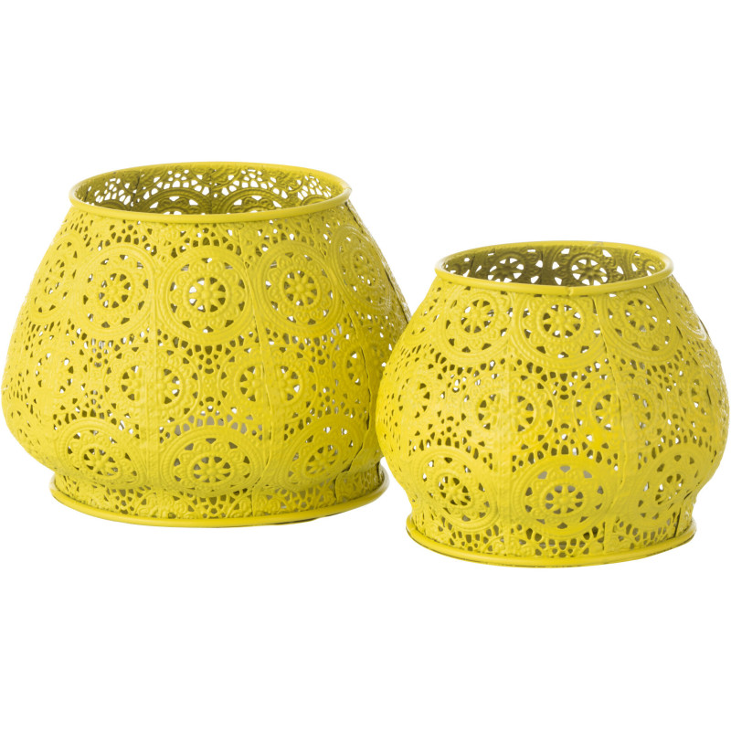 Photophore rond mexicain Diamètre 16 cm en Métal Jaune Verre Transparent Ajouré Lupita - 5