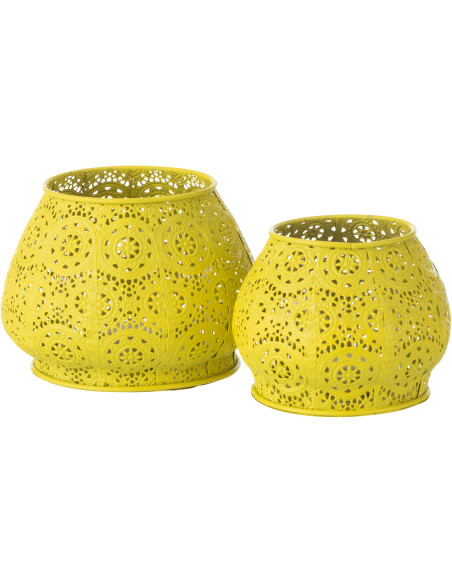 Photophore rond mexicain Diamètre 16 cm en Métal Jaune Verre Transparent Ajouré Lupita - 5