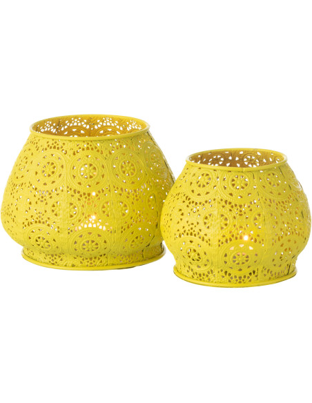 Photophore rond mexicain Diamètre 16 cm en Métal Jaune Verre Transparent Ajouré Lupita - 6