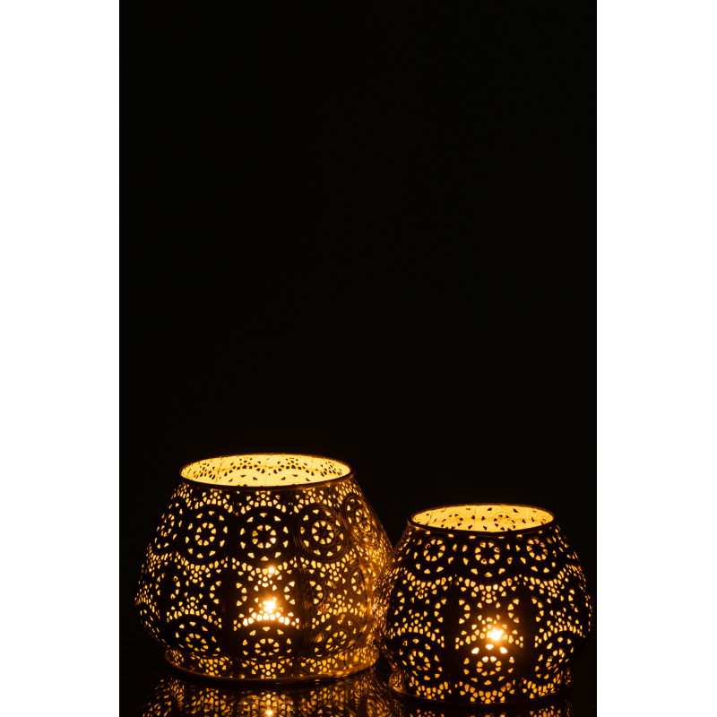 Photophore rond mexicain Diamètre 16 cm en Métal Jaune Verre Transparent Ajouré Lupita - 7