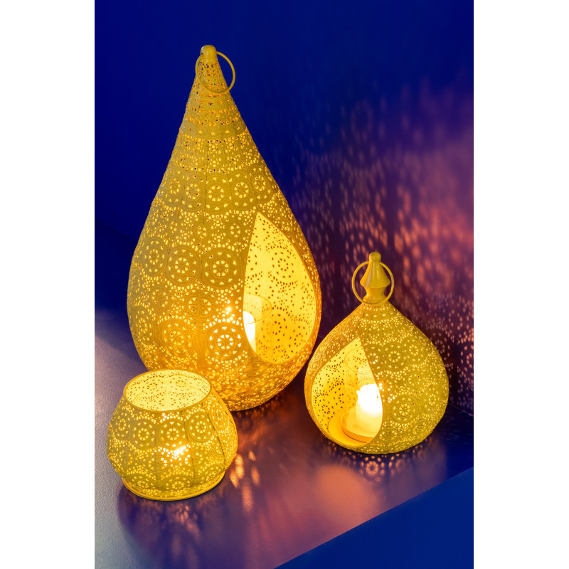 Photophore rond mexicain Diamètre 16 cm en Métal Jaune Verre Transparent Ajouré Lupita - 2