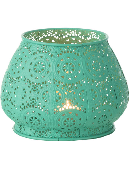 Photophore rond mexicain Diamètre 16 cm en Métal Bleu cyan Verre Transparent Ajouré Lupita - 1