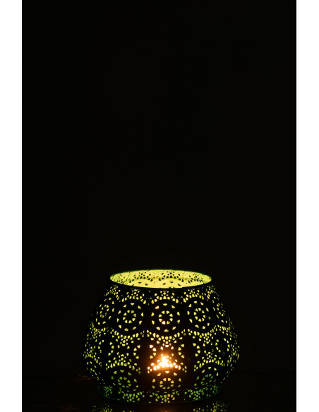 Photophore rond mexicain Diamètre 16 cm en Métal Bleu cyan Verre Transparent Ajouré Lupita - 3