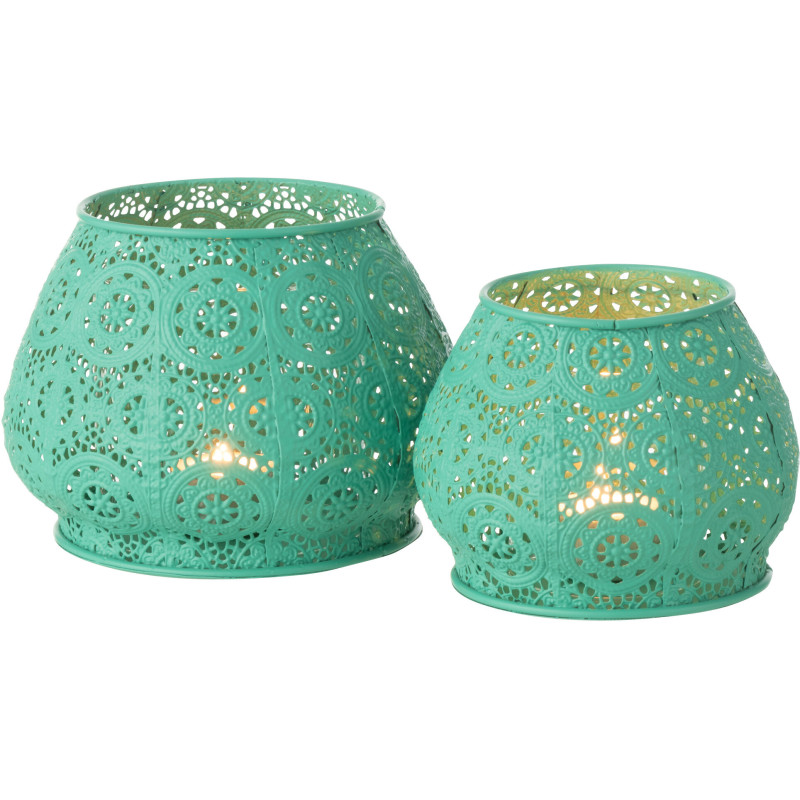 Photophore rond mexicain Diamètre 16 cm en Métal Bleu cyan Verre Transparent Ajouré Lupita - 5