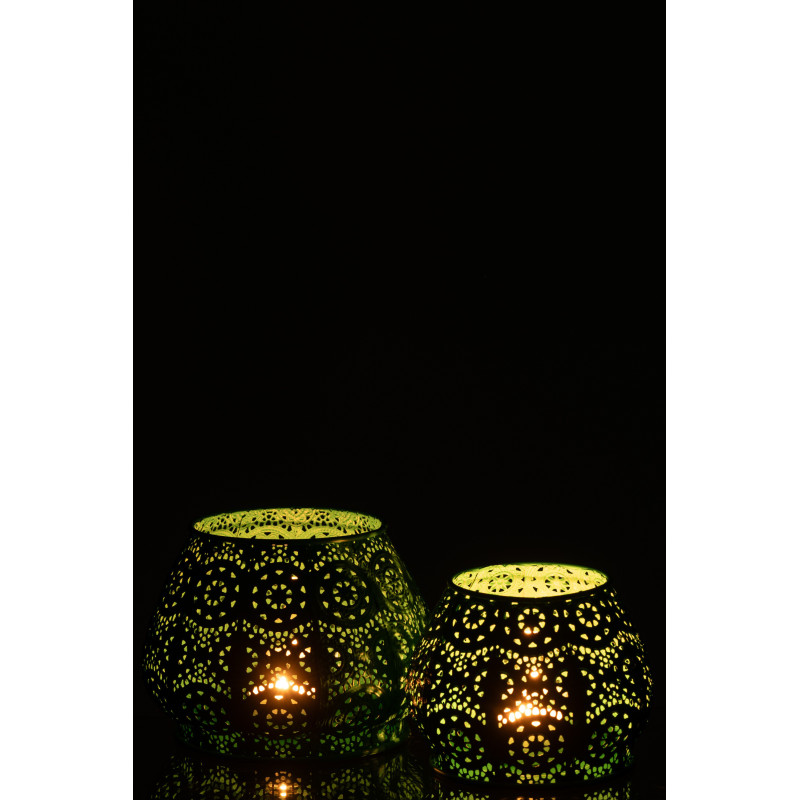 Photophore rond mexicain Diamètre 16 cm en Métal Bleu cyan Verre Transparent Ajouré Lupita - 6