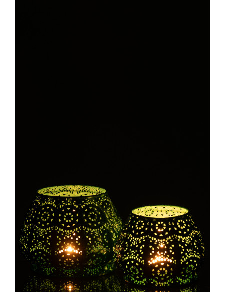 Photophore rond mexicain Diamètre 16 cm en Métal Bleu cyan Verre Transparent Ajouré Lupita - 6