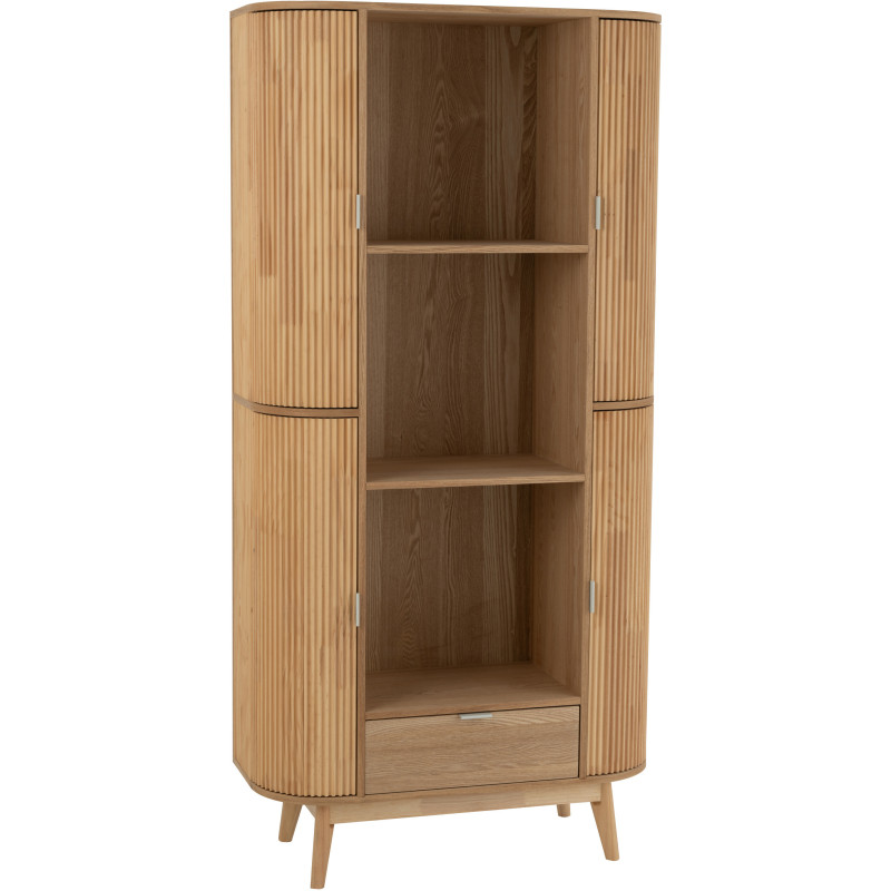 Grand Buffet japandi arrondi 4 portes 1 tiroirs 3 étagères en Bois de pin Naturel Kaori - 1