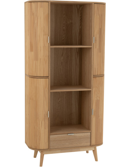 Grand Buffet japandi arrondi 4 portes 1 tiroirs 3 étagères en Bois de pin Naturel Kaori - 1
