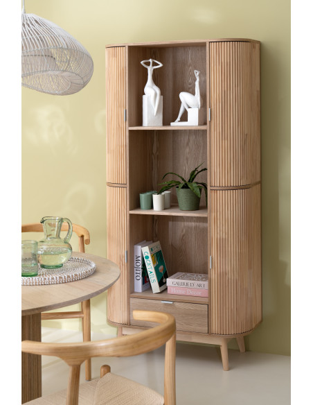 Grand Buffet japandi arrondi 4 portes 1 tiroirs 3 étagères en Bois de pin Naturel Kaori - 2