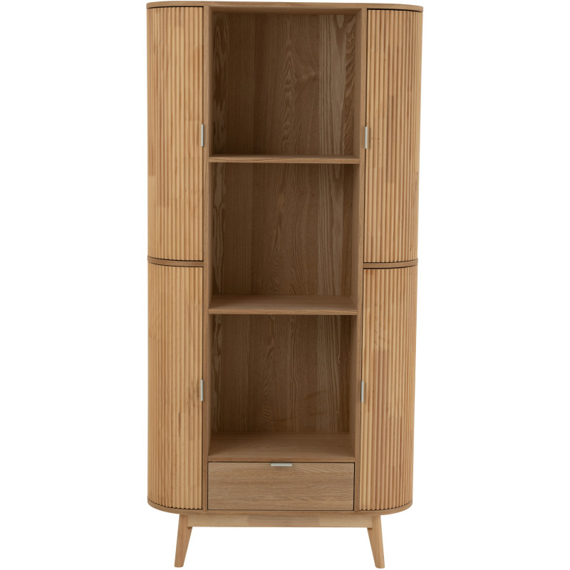 Grand Buffet japandi arrondi 4 portes 1 tiroirs 3 étagères en Bois de pin Naturel Kaori - 3