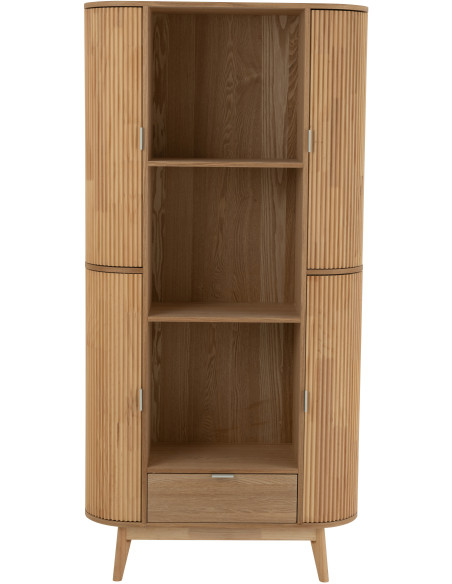 Grand Buffet japandi arrondi 4 portes 1 tiroirs 3 étagères en Bois de pin Naturel Kaori - 3