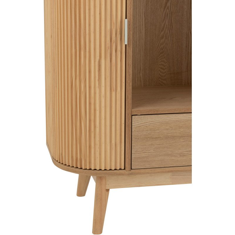 Grand Buffet japandi arrondi 4 portes 1 tiroirs 3 étagères en Bois de pin Naturel Kaori - 6