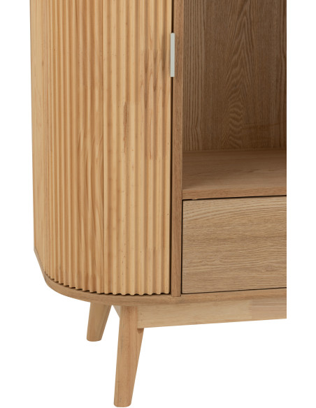 Grand Buffet japandi arrondi 4 portes 1 tiroirs 3 étagères en Bois de pin Naturel Kaori - 6