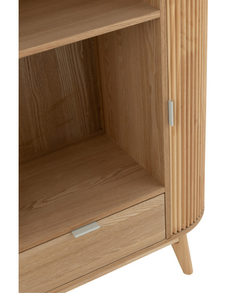 Grand Buffet japandi arrondi 4 portes 1 tiroirs 3 étagères en Bois de pin Naturel Kaori - 7
