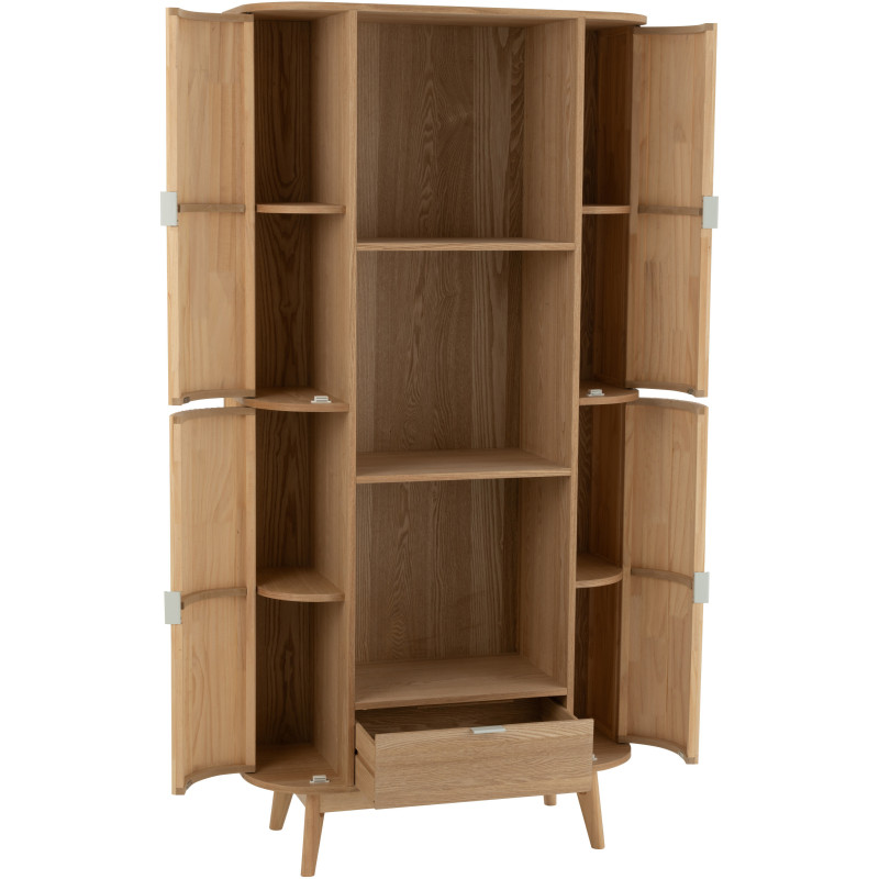 Grand Buffet japandi arrondi 4 portes 1 tiroirs 3 étagères en Bois de pin Naturel Kaori - 10